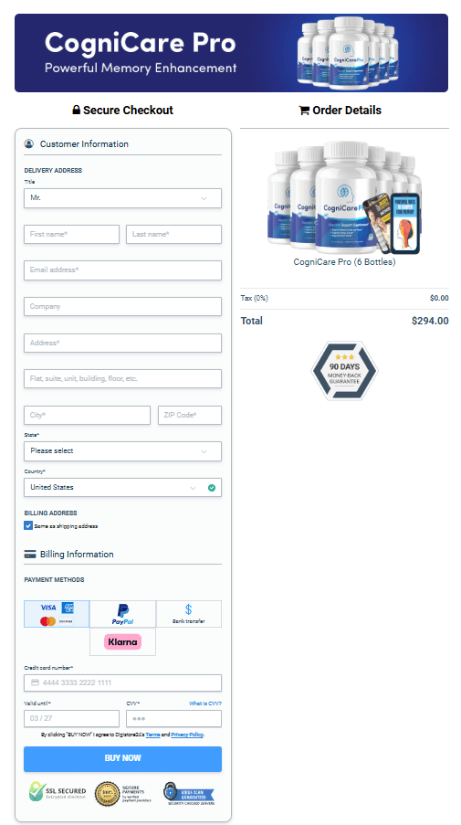 MemoCore order page